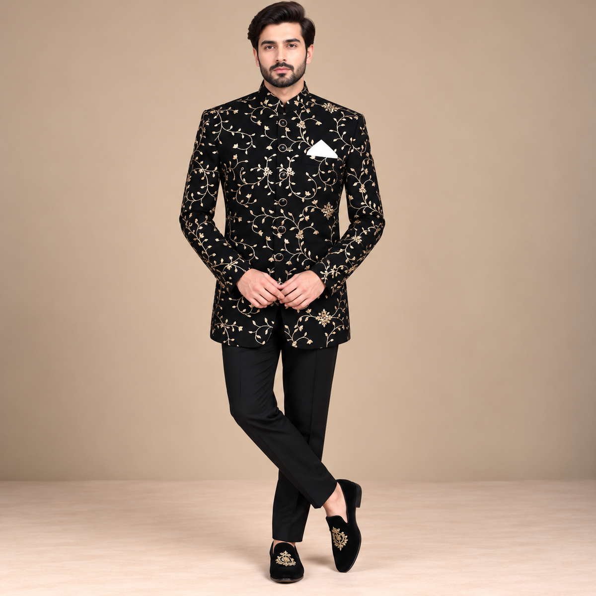 Cappotto principe scintillante ricamato nero 