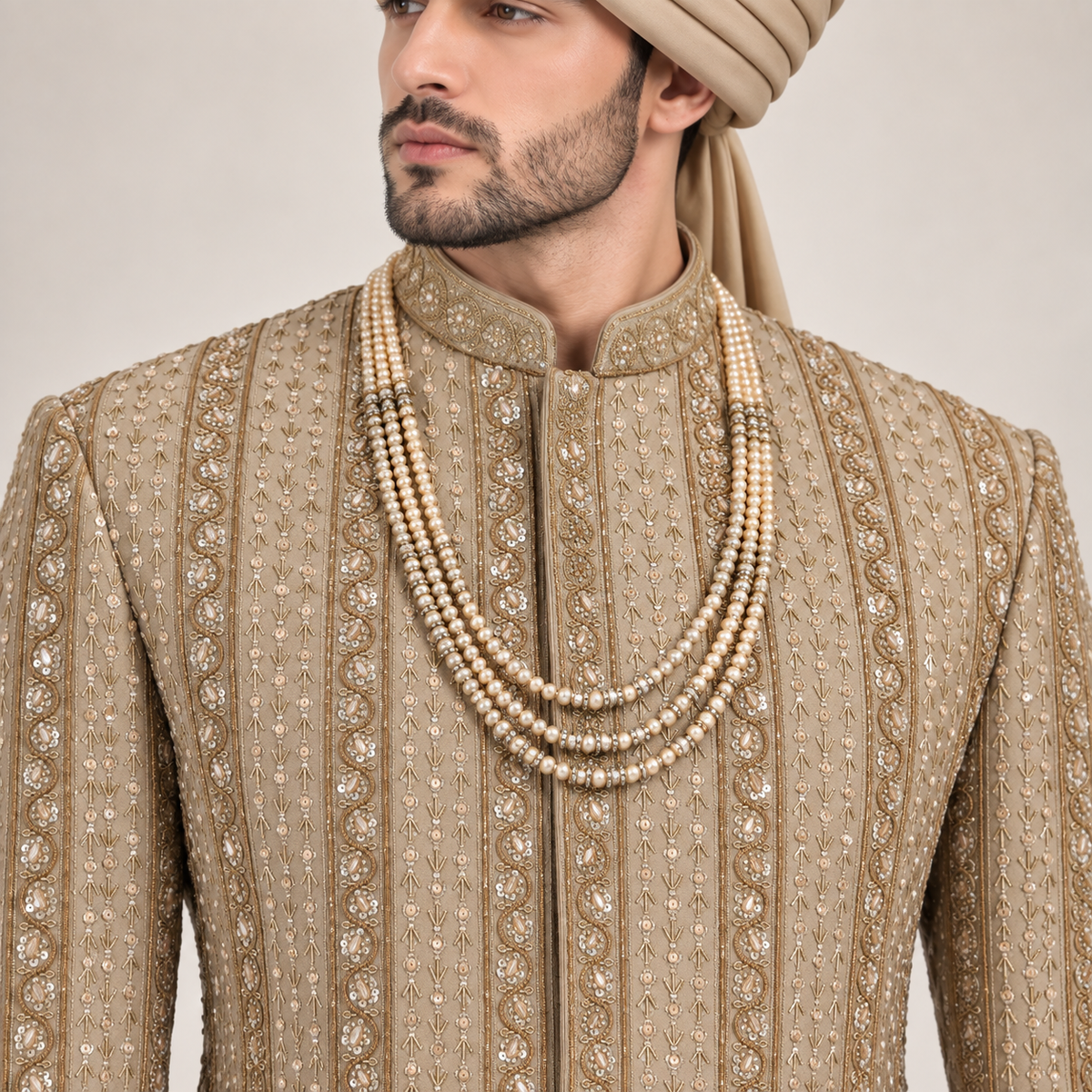 ZAR E NAWAB SHAMPAING GOLDEN EMBALISHED SHERWANI