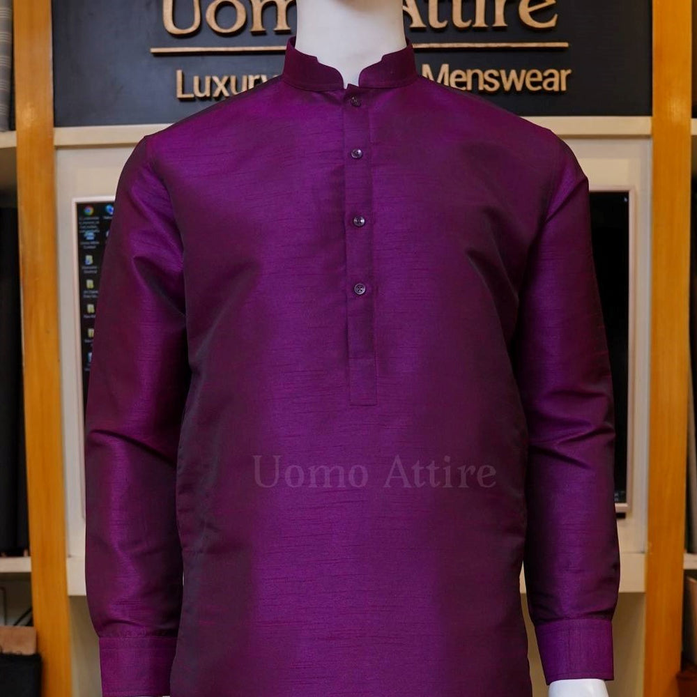 Raw silk fabric purple kurta pajama design for men 2