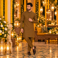 Mehendi Colour Raw Silk Kurta Pajama for Mens