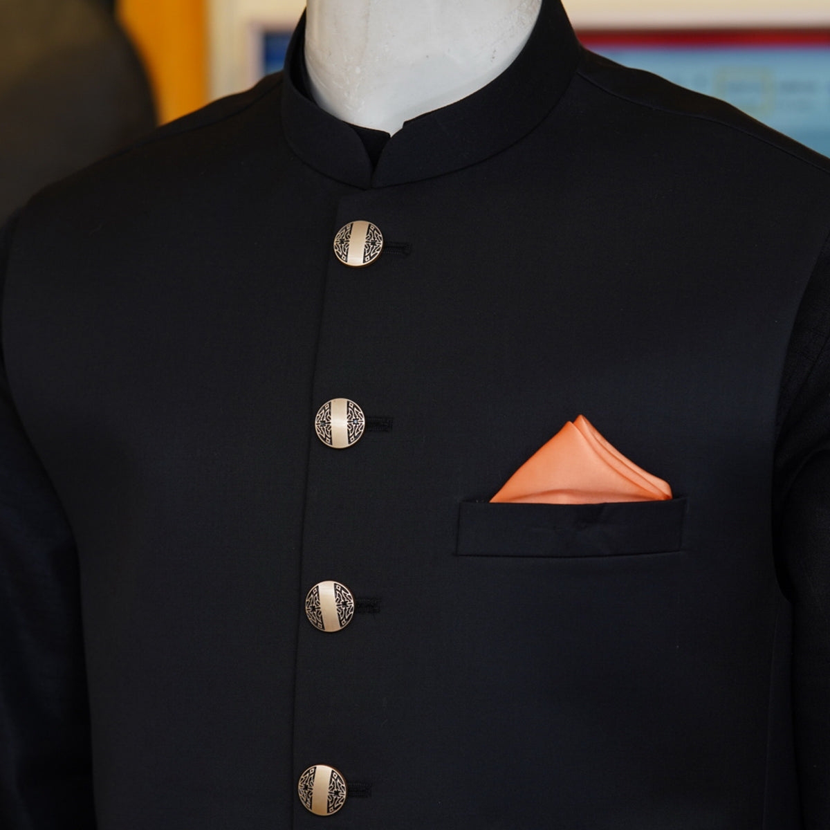 Black customized waistcoat in four season tropical fabric