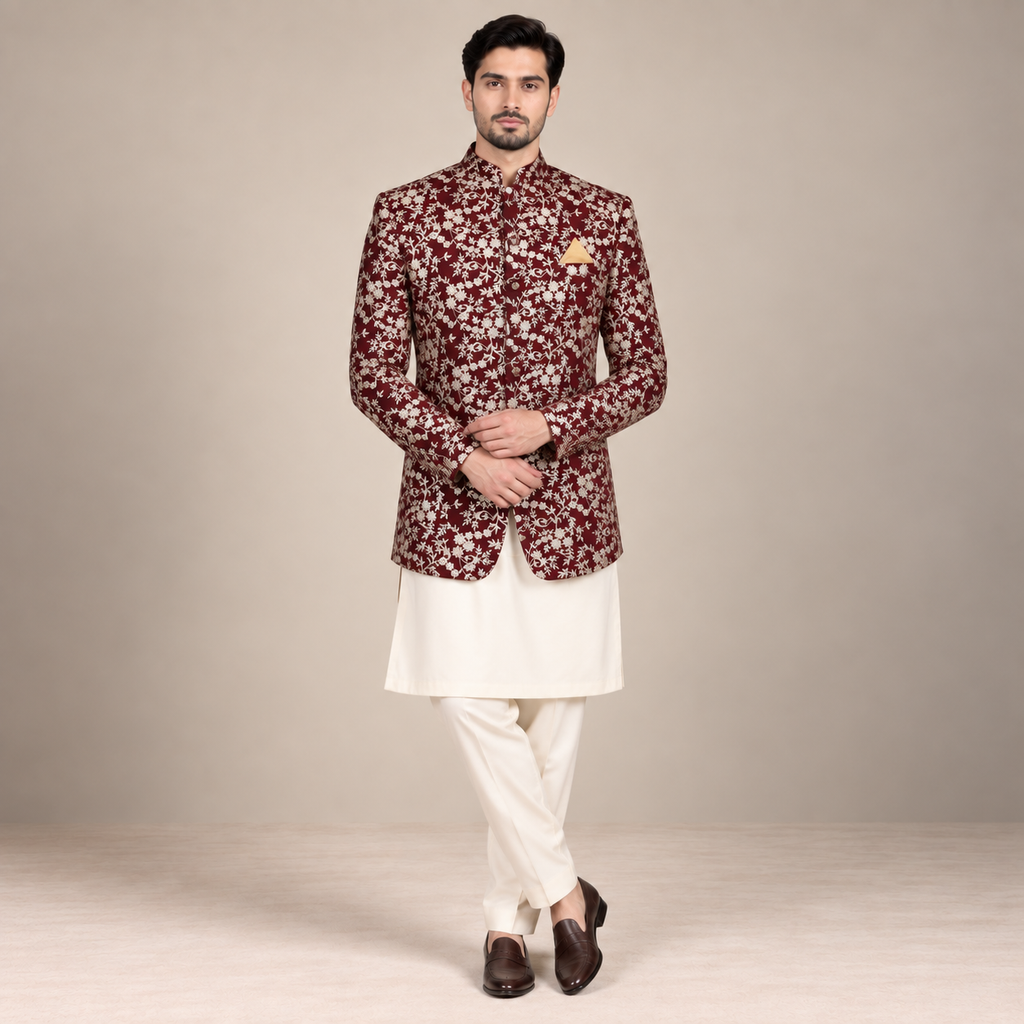 Cappotto principe ricamato slim fit colorato 