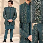 EMERALD REGAL EMBROIDERED BANDHGALA SUIT