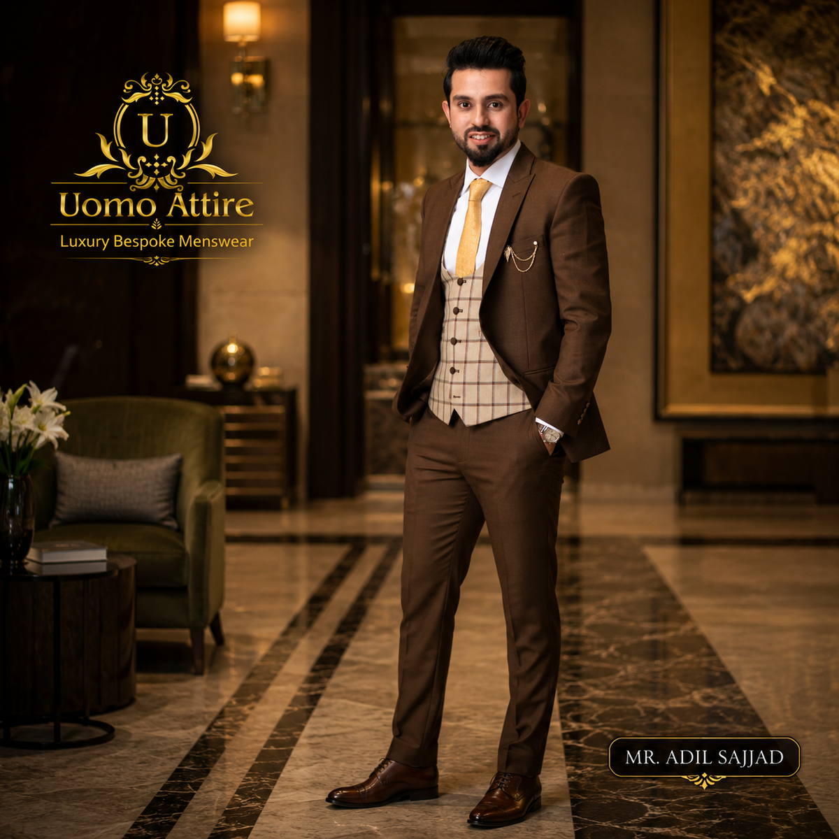 Dark Brown Super 150's Italian Wool Suit Worn by Mr. Adil Sajjad