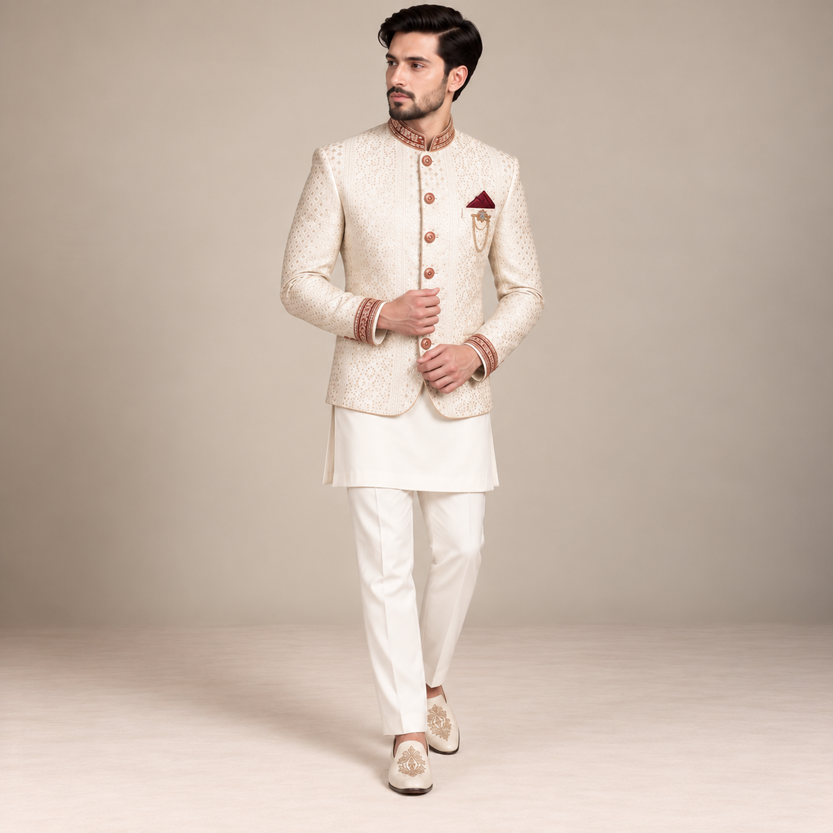Lussuoso cappotto principe completamente ricamato 