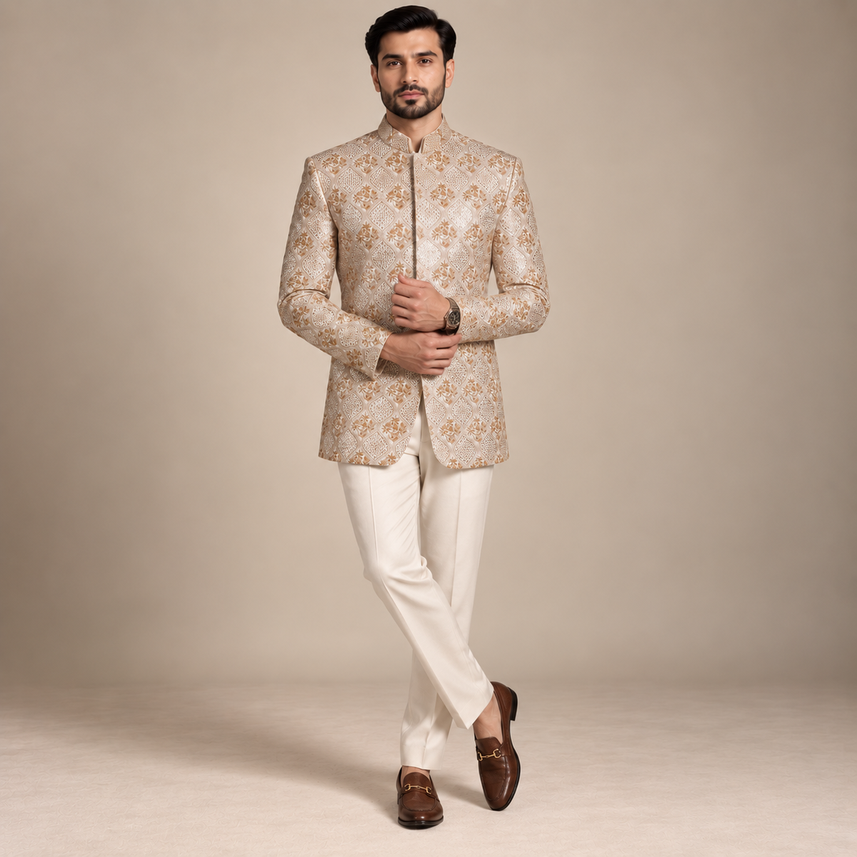 Fully embellished and embroidered golden prince coat