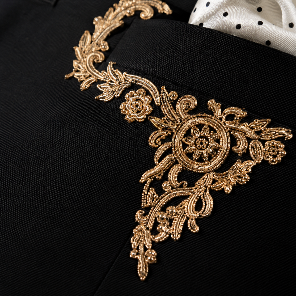 
                  
                    Black Mandarin Collar Suit for Men in Super 160's Cashmere
                  
                