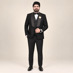 Luxury Black Tuxedo with Hand Embellishments and Double-Breasted Waistcoat