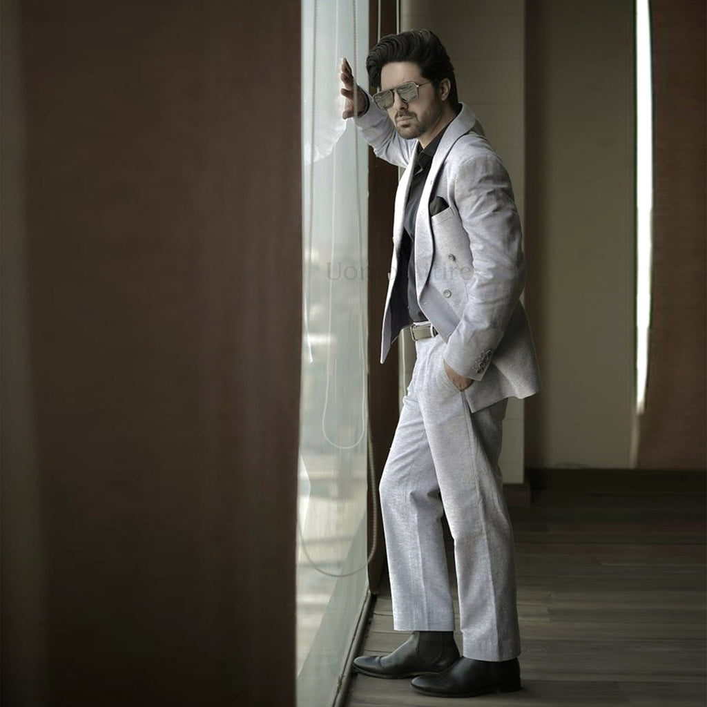 Men's Luxury Light Grey 2-Piece Suit (Worn by Pakistani Actor Asim Mehmood)
