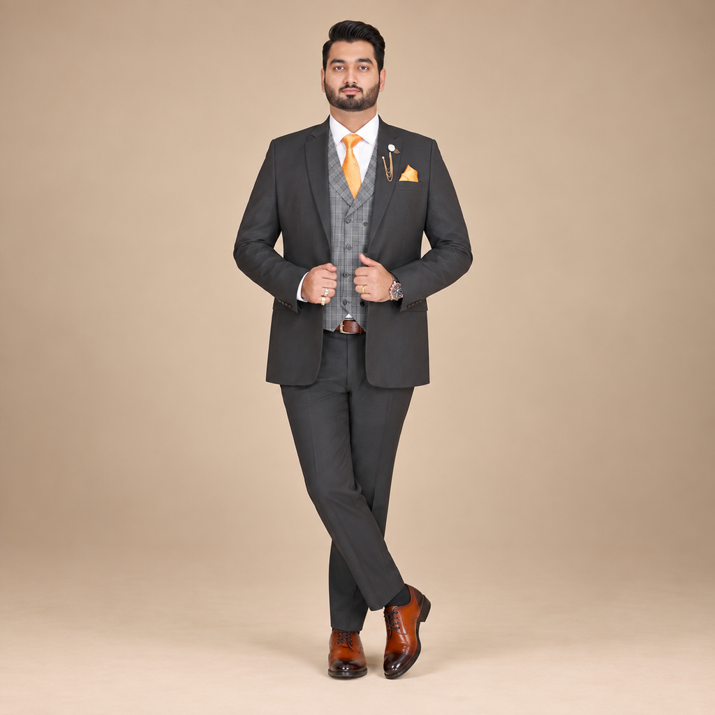 Luxury Three-Piece Suit with Contrasting Waiscoat For Men's
