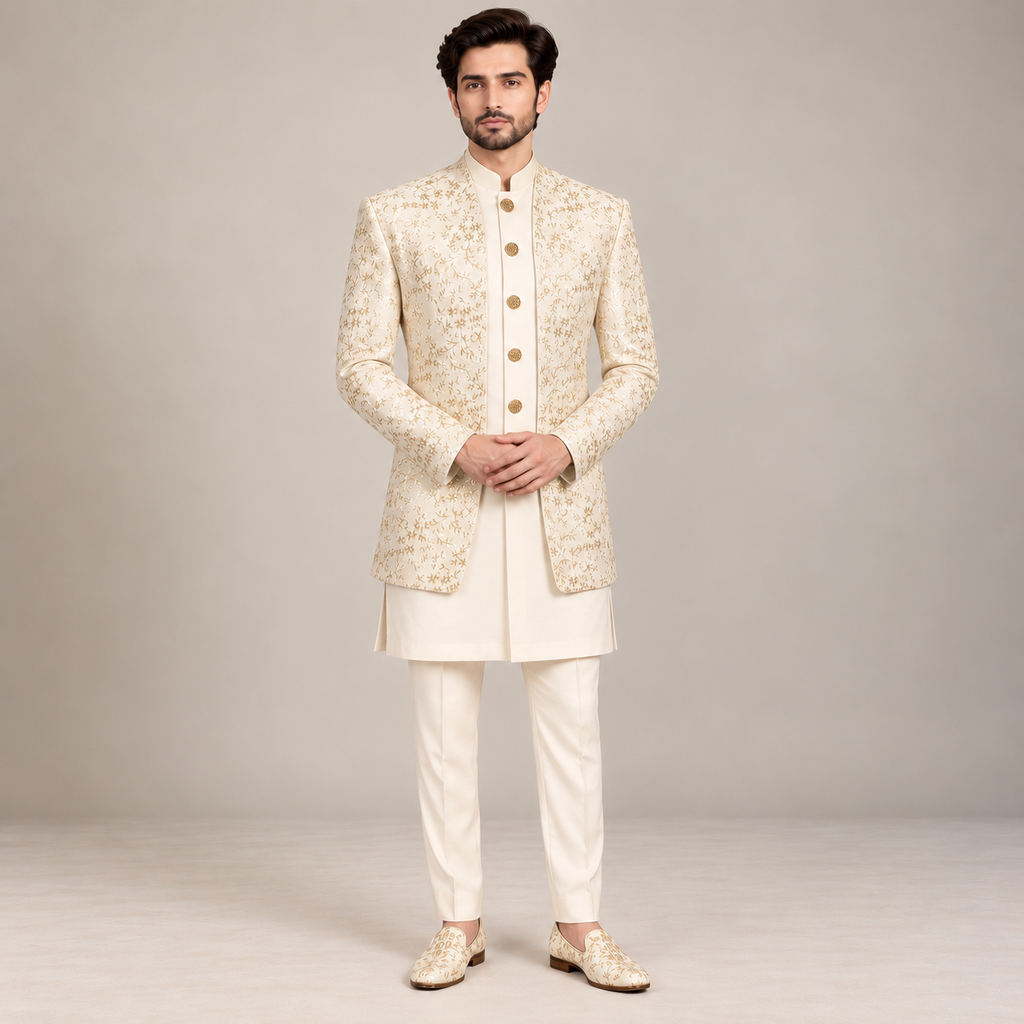 White Prince Coat Pakistan with Shalwar Kameez