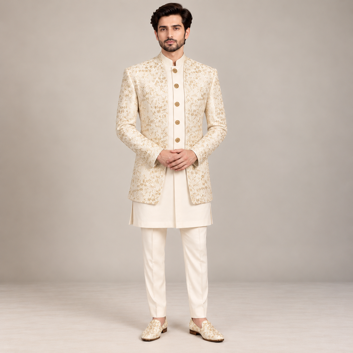 White Prince Coat Pakistan with Shalwar Kameez