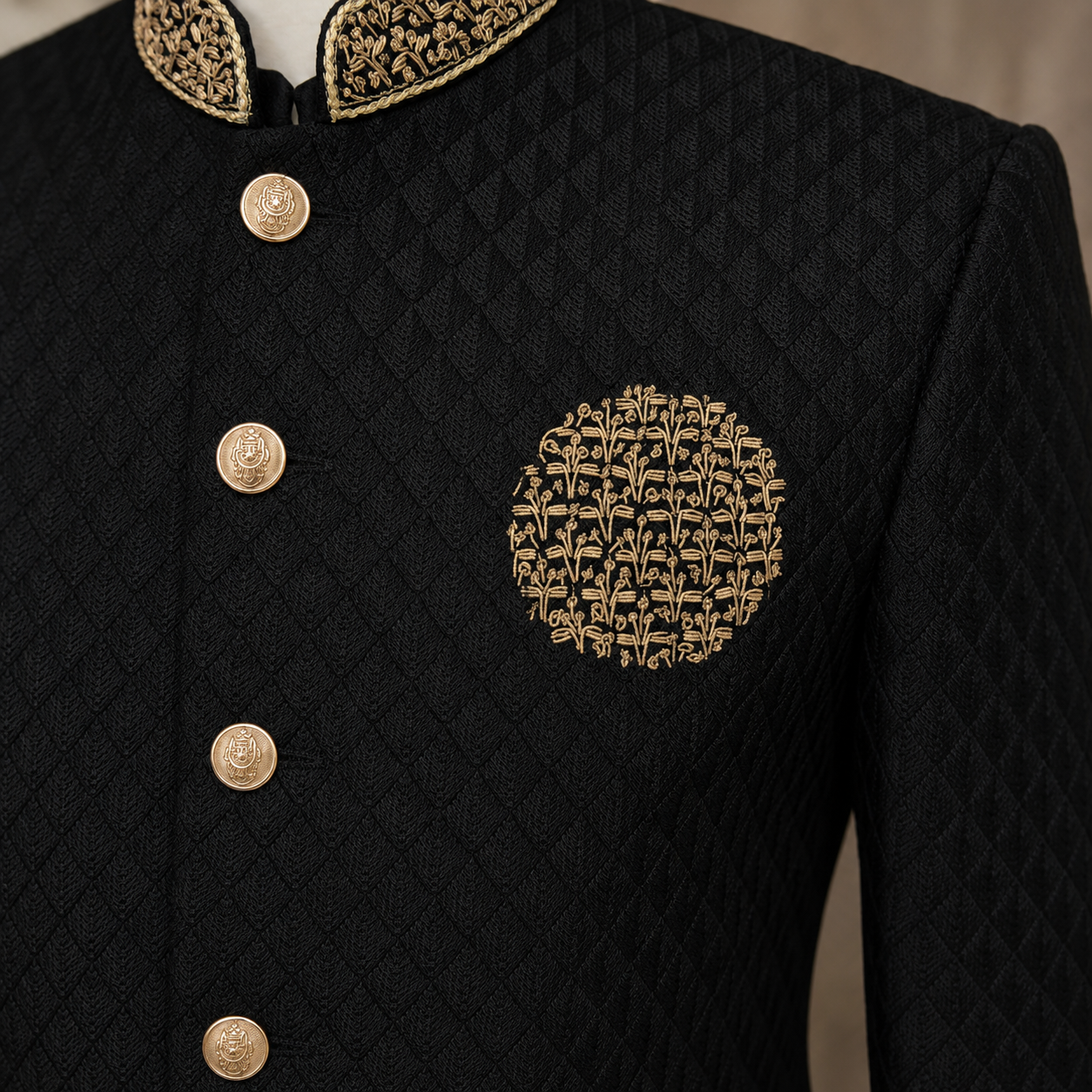 
                  
                    Black Pure Embroidered Prince Coat for Groom
                  
                