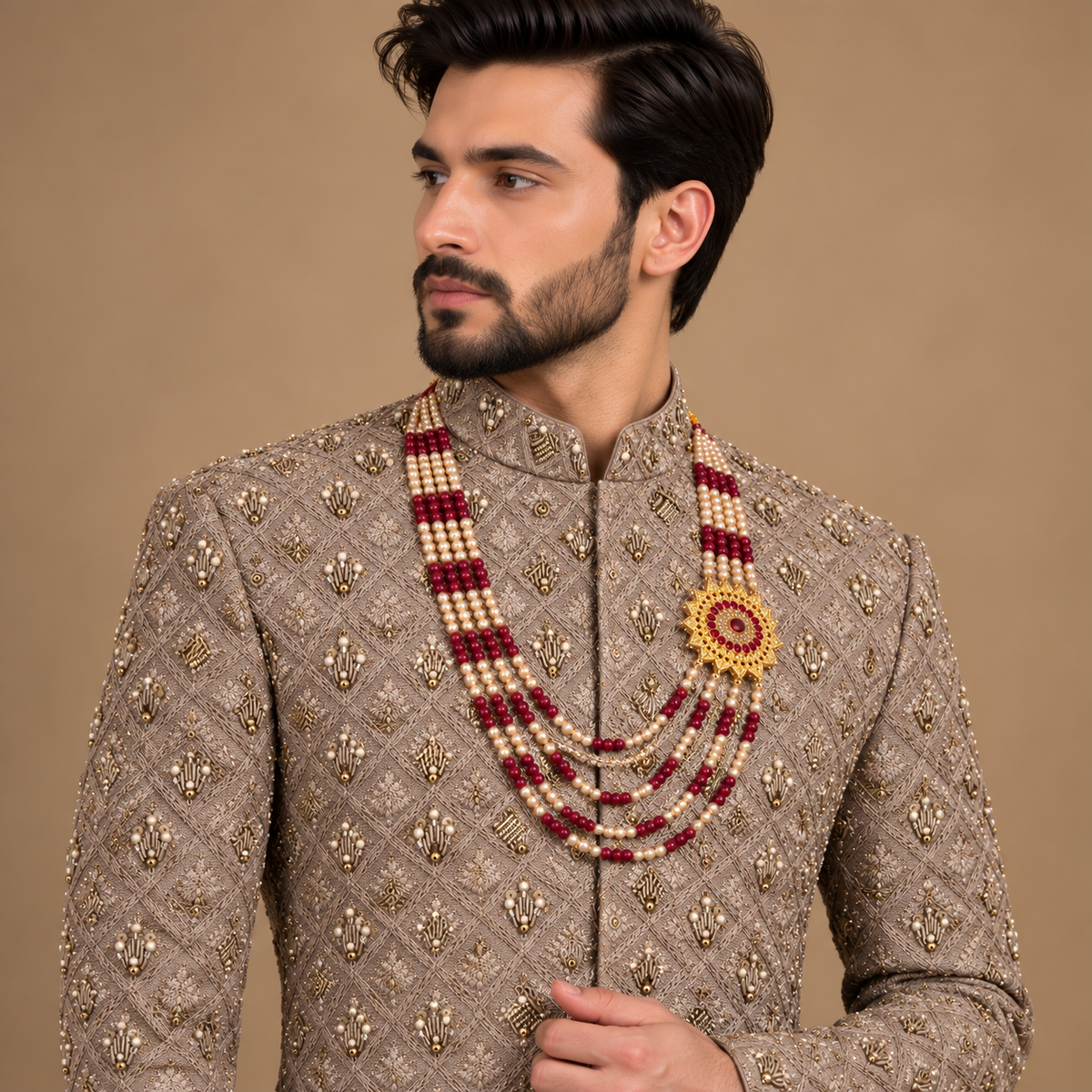 Luxury Ethnic Sherwani for Men with Naqshi and Kora Craftsmanship