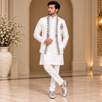 Premium Pure White Waistcoat with Hand Embellishment | Luxury Groom & Wedding Wear