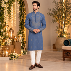 Hand Embellished Sky Blue Designer Kurta Pajama