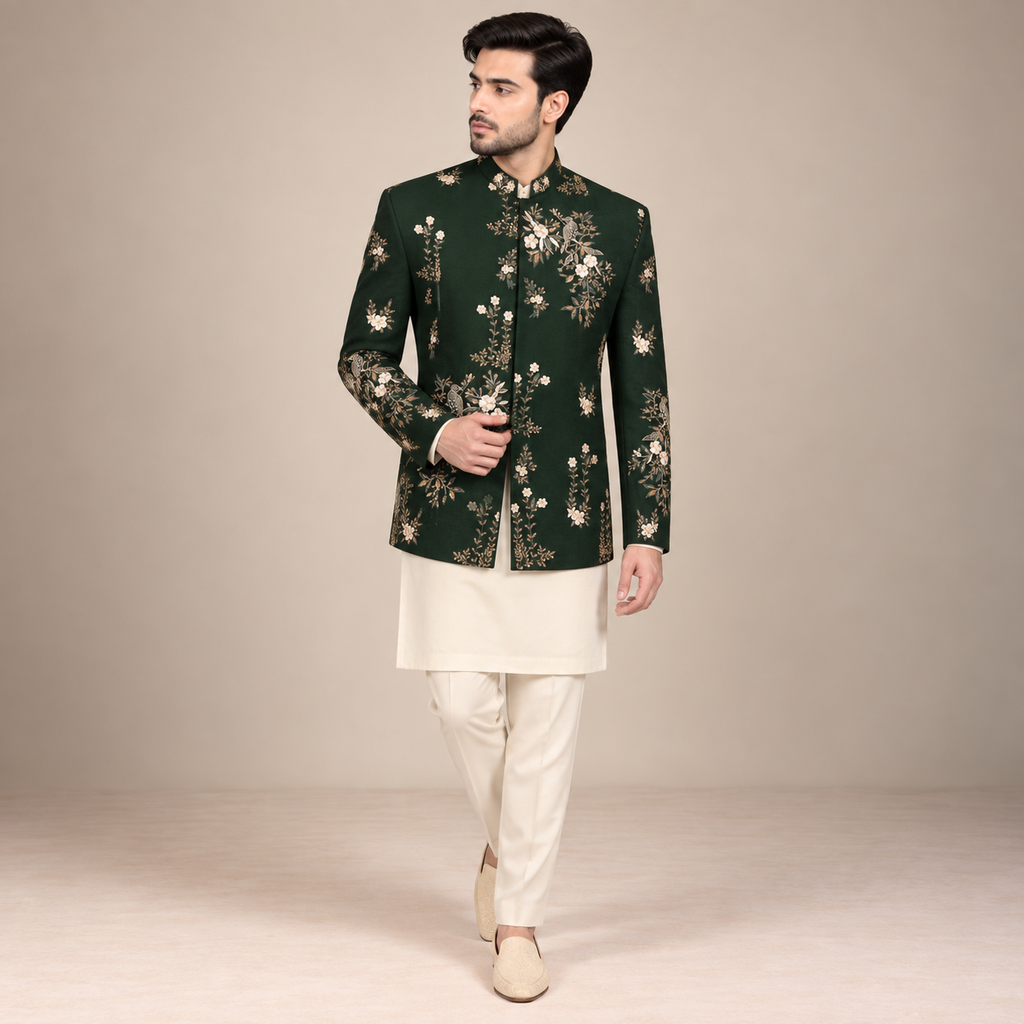 Bespoke Deep green Prince Coat Pakistan for Men
