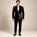 Eagle Embellished Nehru Cut Style Black Velvet Luxury Prince Coat