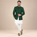 Men's Luxury Emerald Green Embroidered Prince Coat with White Kurta