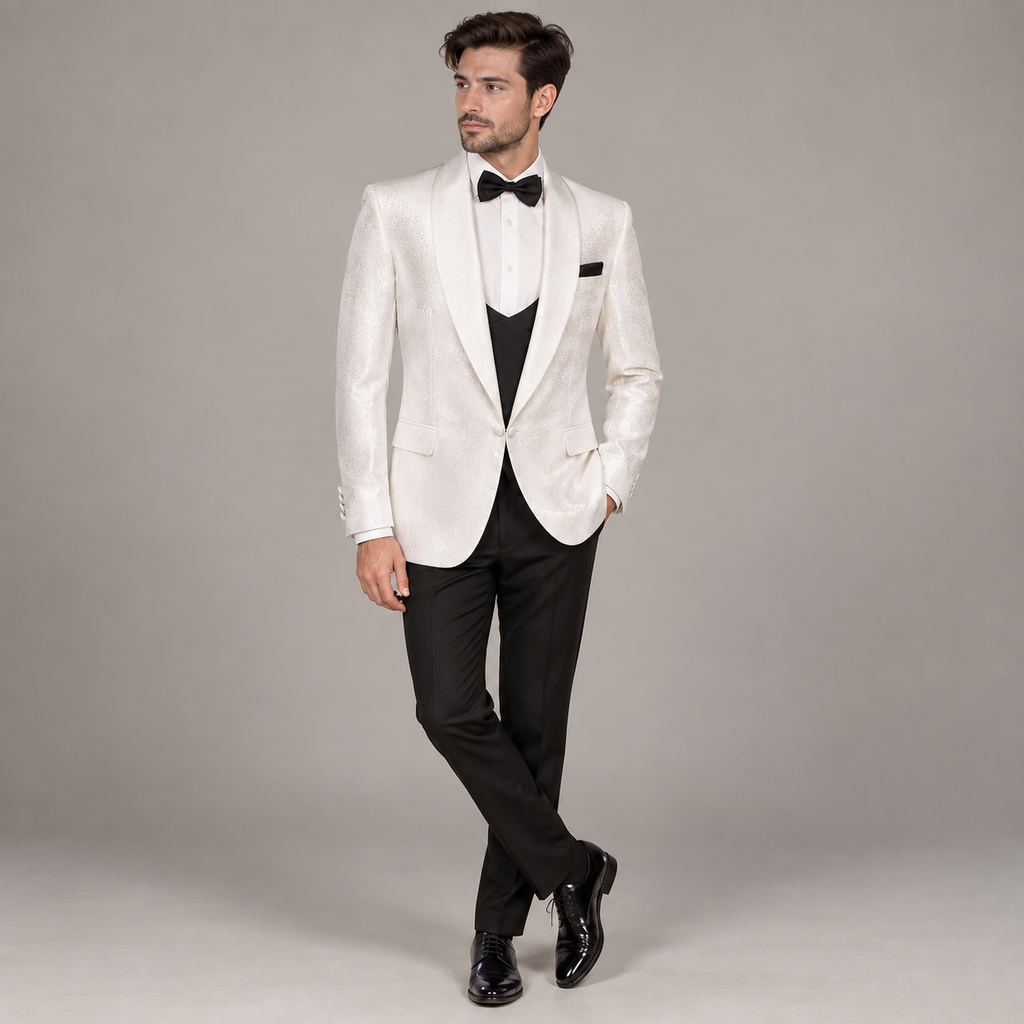 Costume 3 pièces smoking blanc pour mariage