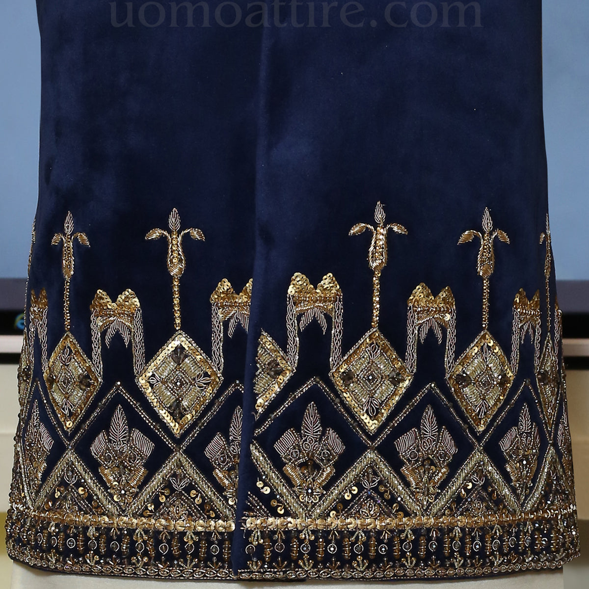 Blue velvet waistcoat with 9K microns golden embellishment