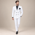 Custom made linen fabric double breasted 2 piece suit
