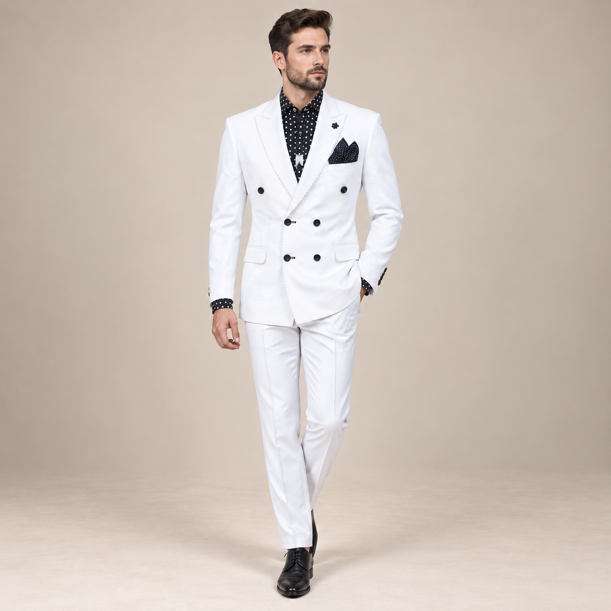 Custom made linen fabric double breasted 2 piece suit