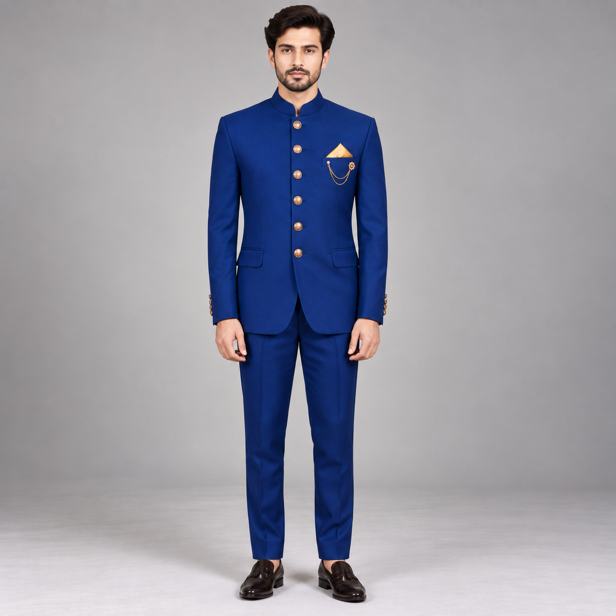 Manteau prince bleu zinc relié par une chaîne
