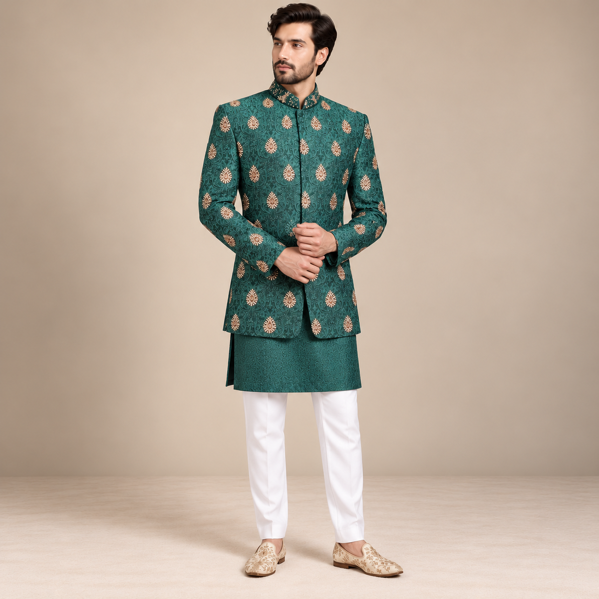 Fully embroidered prince coat for groom with embellishment