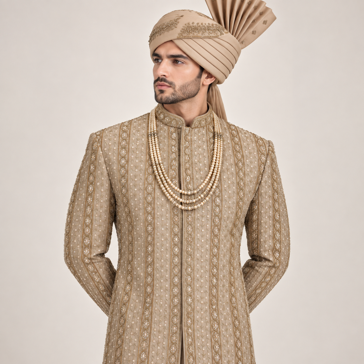 ZAR E NAWAB SHAMPAING GOLDEN EMBALISHED SHERWANI
