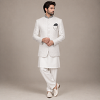 White textured prince coat for men nikkah