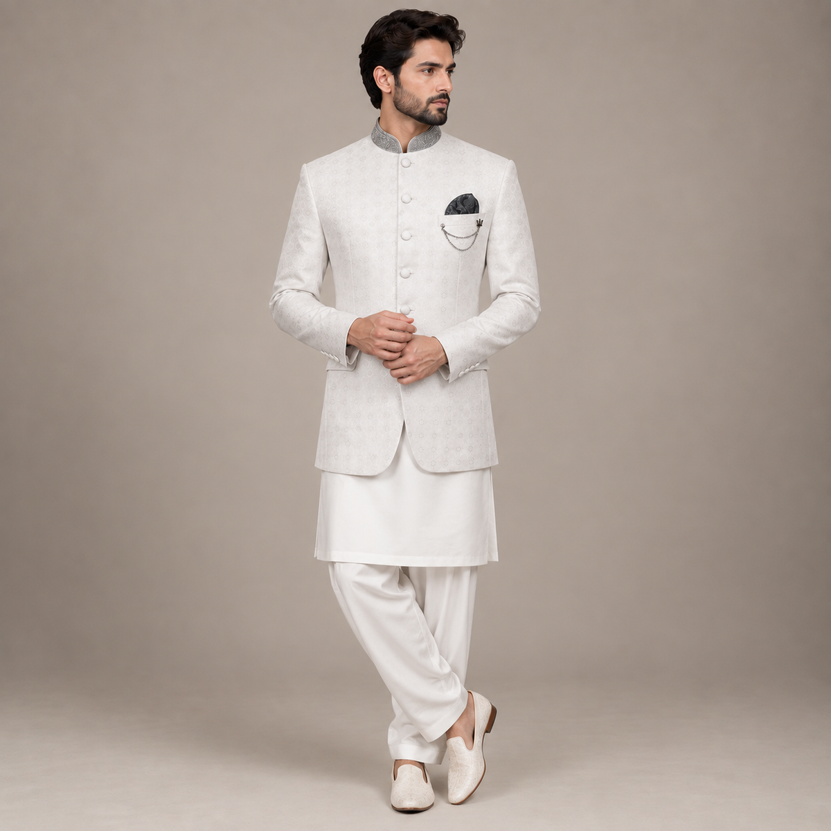Cappotto principe testurizzato bianco per nikkah 