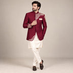 Self motif jamawar maroon prince coat