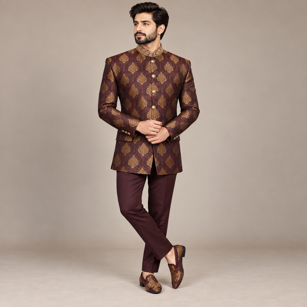 Manteau prince orné de motifs jamawar 