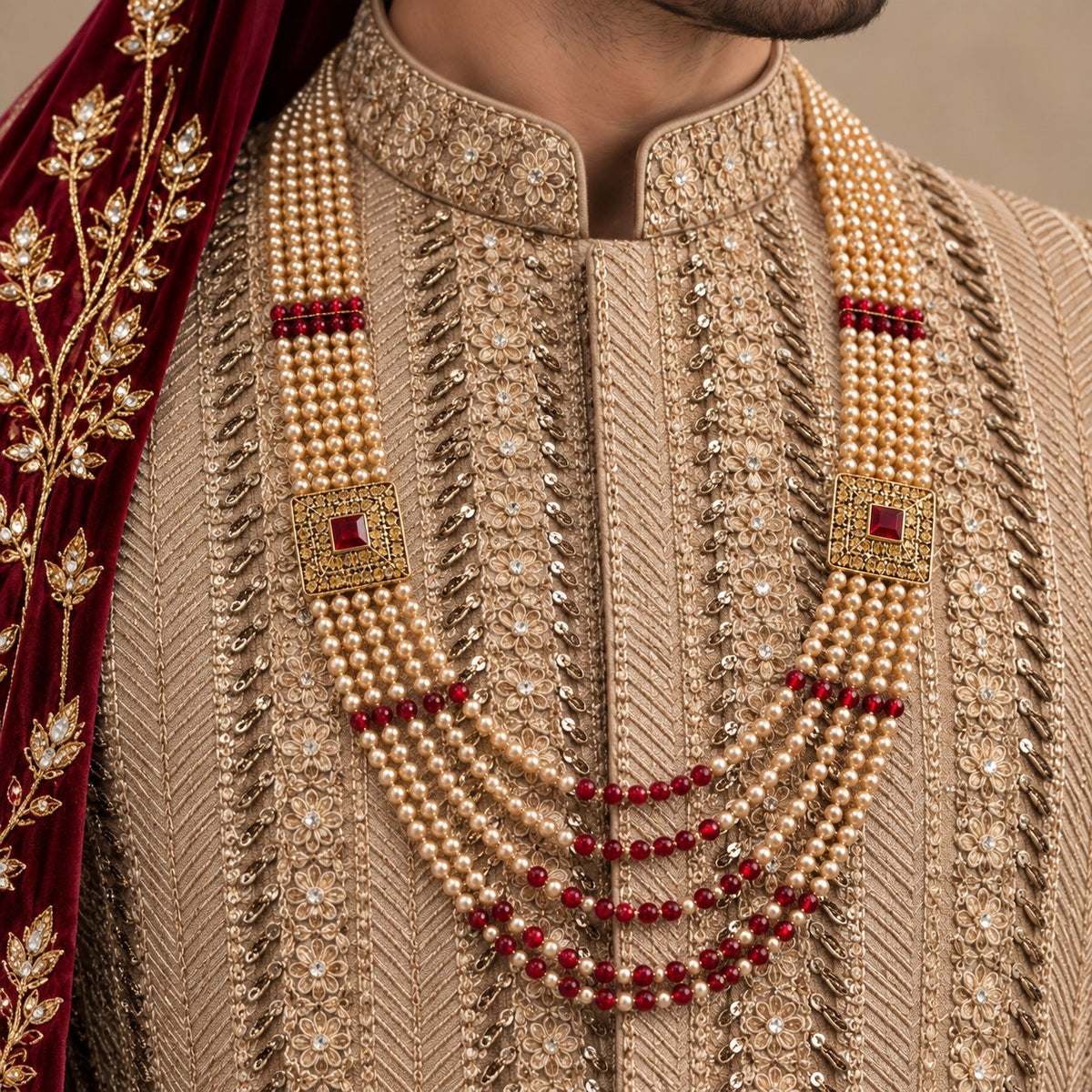 Golden Groom Sherwani for Men in Hand Micro Embellishment