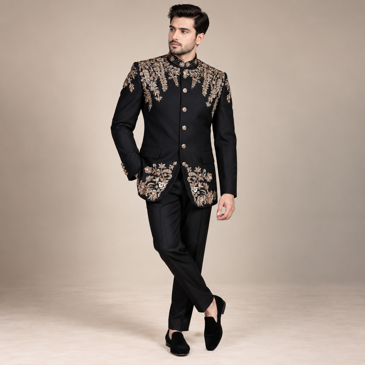 Black Designer Prince Coat for Groom and Party