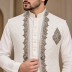 Premium Pure White Waistcoat with Hand Embellishment | Luxury Groom & Wedding Wear