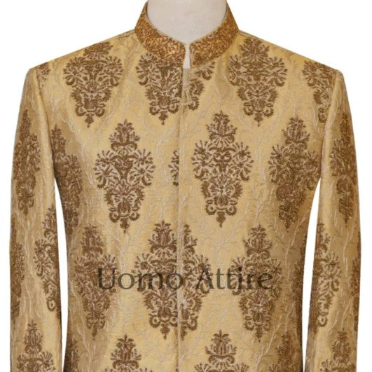 Luxury customized sherwani with full embellishment | Golden Sherwani