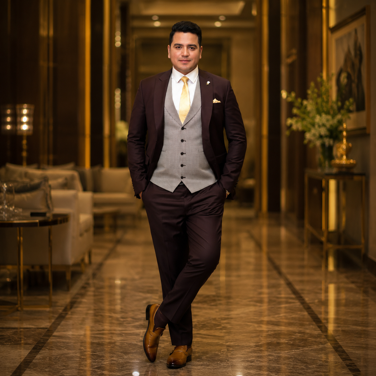 Chocolate Brown Liu Hua Wool 3-Piece Suit Worn by Mr. Mehar Salman