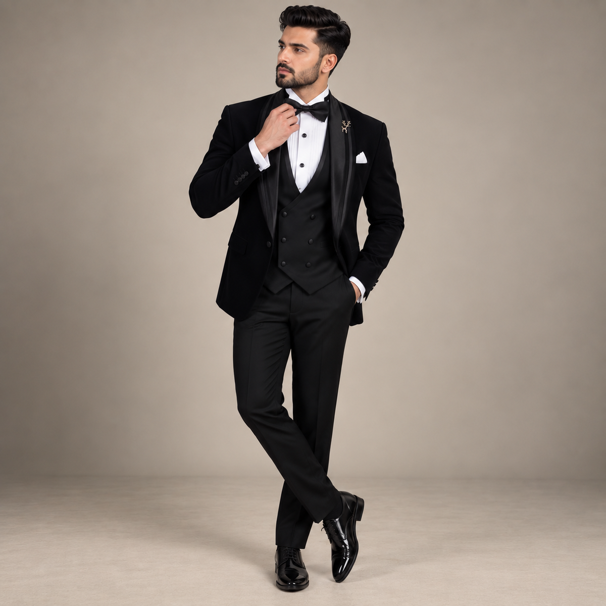 Completo smoking da matrimonio tre pezzi con doppio profilo