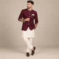 Maroon prince coat with micro embellishment