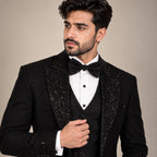 Black Tuxedo for Groom in Hand Embellished Moonlight Fabric