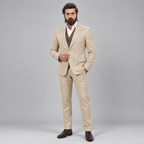 Mr. Sohail Sameer Pakistani Actor wearing Beige 3 Piece Suit for Groom in Guabello Cashmere Wool