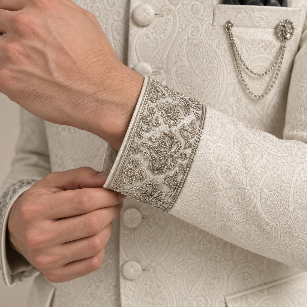 Manteau prince argenté à micro ornements manchette française