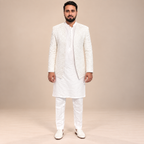 Off-White Embroidered Prince Coat for Groom with Kurta Pajama – Perfect Wedding Outfit