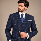 Uomo Attire Limited Edition Navy Blue Double-Breasted Pinstripe Suit | Premium Lanificio Italian Fabric Luxury Menswear