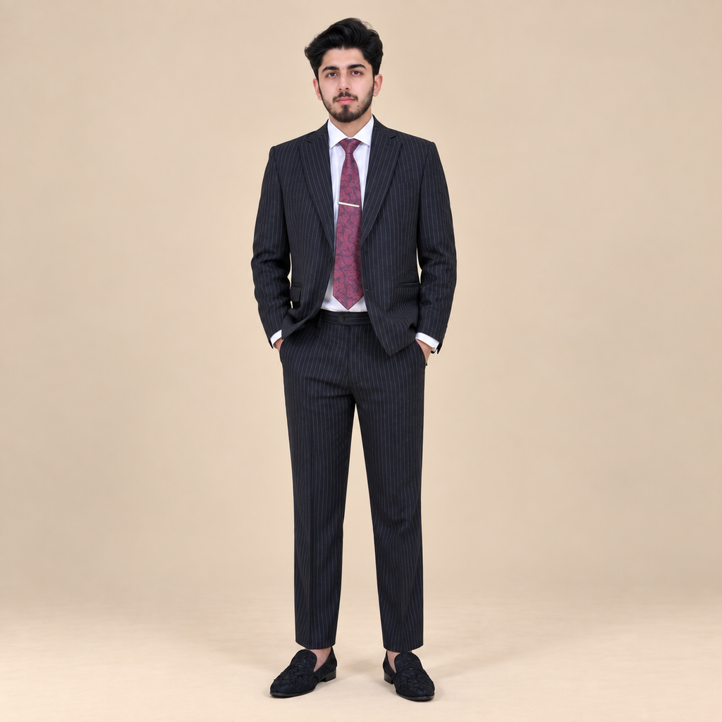 Black Pinstripe Suit Mens – Luxury Slim Fit Groom & Formal Wear