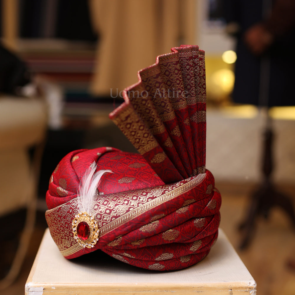 
                  
                    Designer Ivory Wedding Sherwani for Groom Turban
                  
                