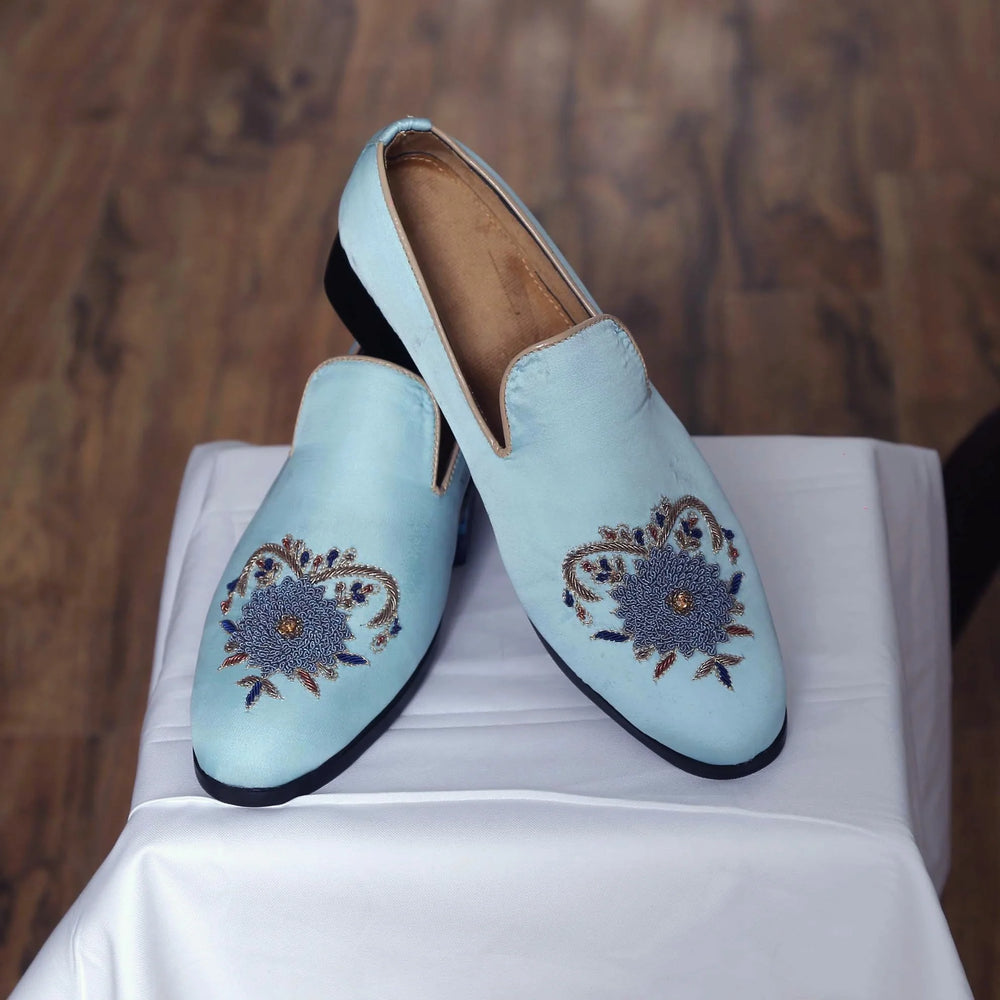 Baby Blue Designer Fabric Shoes for Special Event