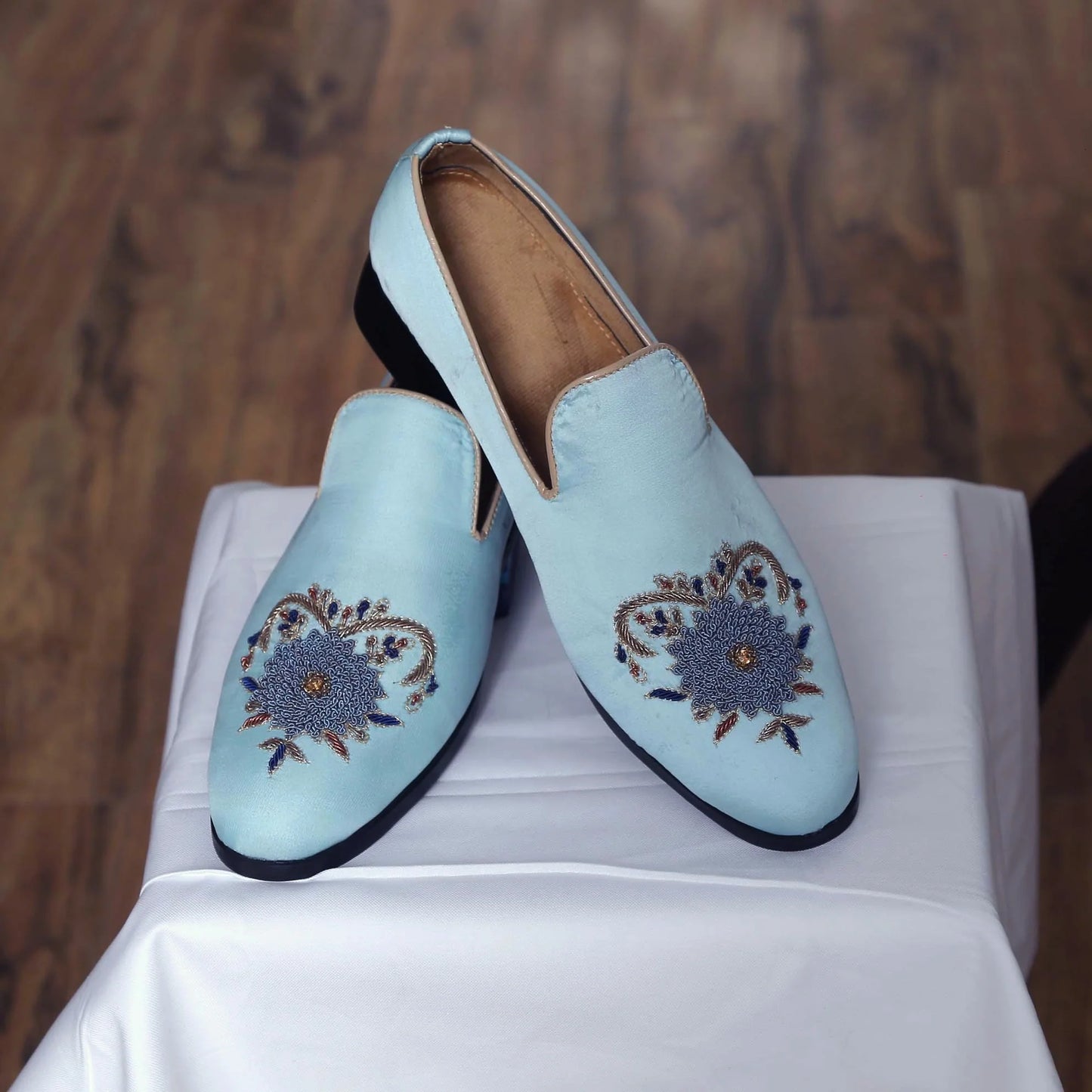 Baby Blue Designer Fabric Shoes for Special Event Baby Blue Designer Fabric Shoes for Special Event